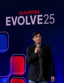 Shiva Chidara on stage at Cloudera's EVOLVE25 Summit
